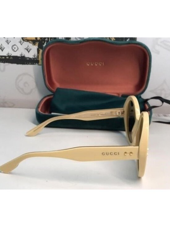 New ✨ Authentic Gucci GG1081S 004 Round Sunglasses – Yellow Frame with Brown Len main image 7